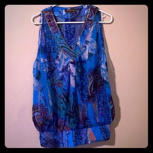 Sheer V neck colorful bright tropical tank small